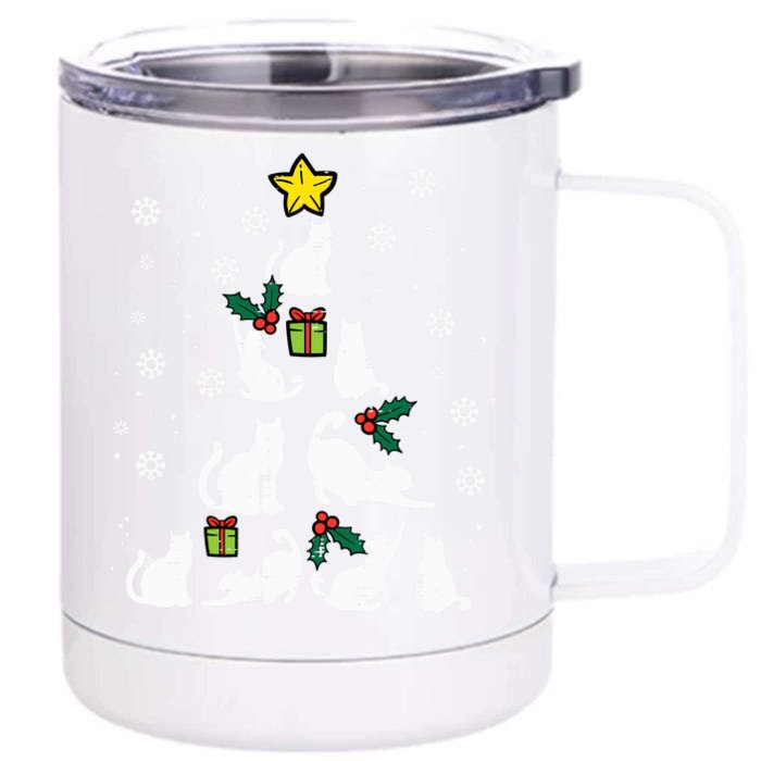 Cats Christmas Tree Cute Cat Lover Xmas Winter Front & Back 12oz Stainless Steel Tumbler Cup