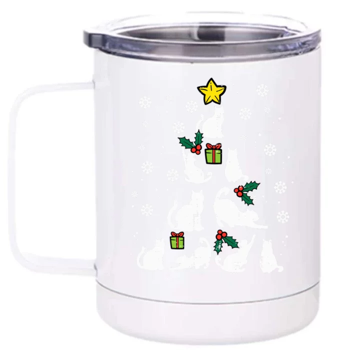 Cats Christmas Tree Cute Cat Lover Xmas Winter Front & Back 12oz Stainless Steel Tumbler Cup