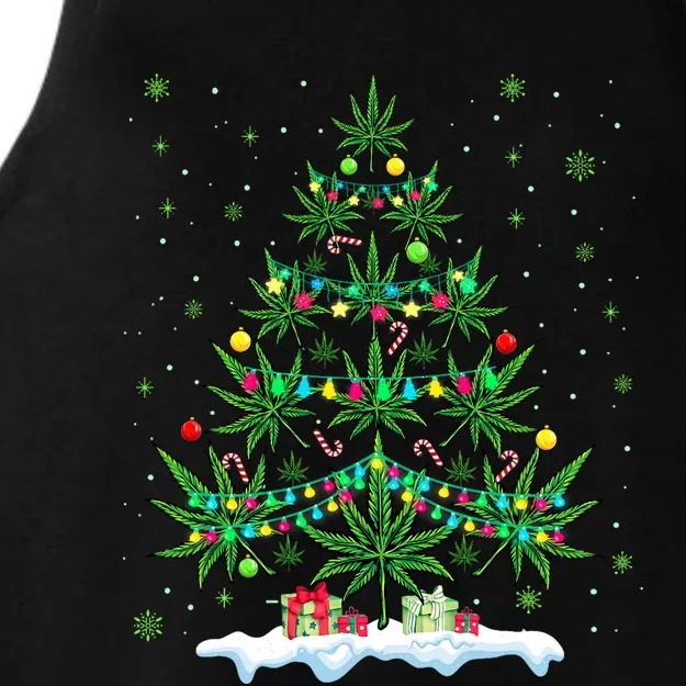 Cannabis Christmas Tree Xmas Funny Smoking Weed Marijuana Ladies Tri-Blend Wicking Tank