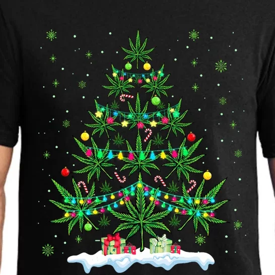 Cannabis Christmas Tree Xmas Funny Smoking Weed Marijuana Pajama Set