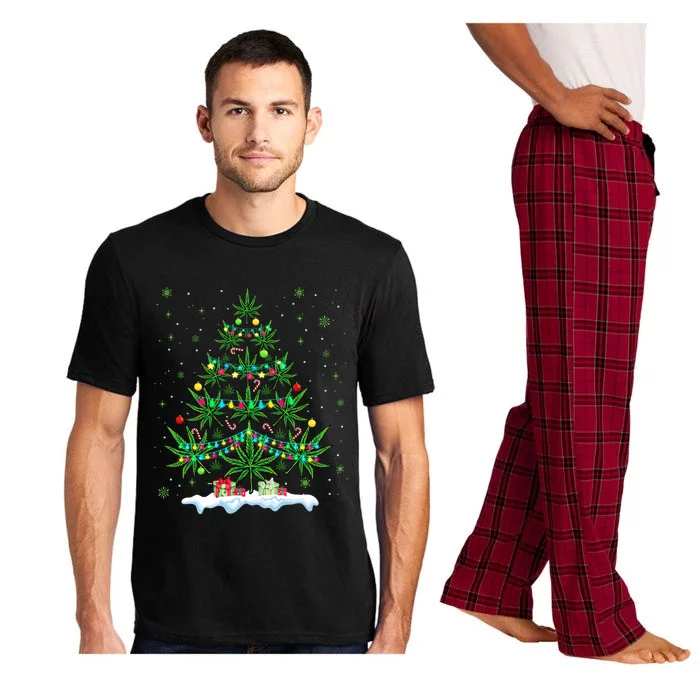 Cannabis Christmas Tree Xmas Funny Smoking Weed Marijuana Pajama Set