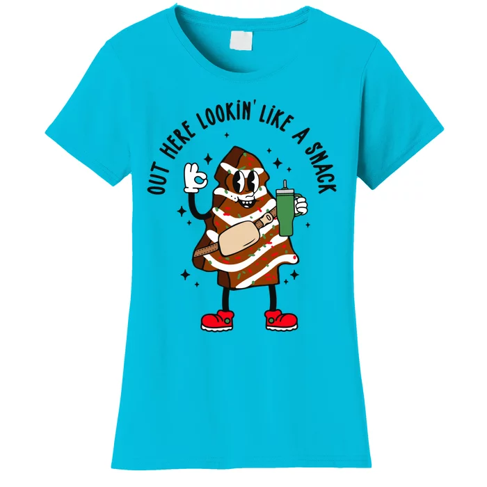 Coffee Christmas Tree Cake Out Here Lookin Like A Snack Xmas Funny Gift Women's T-Shirt