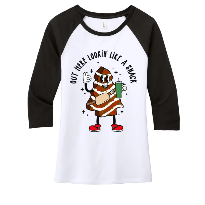 Coffee Christmas Tree Cake Out Here Lookin Like A Snack Xmas Funny Gift Women's Tri-Blend 3/4-Sleeve Raglan Shirt