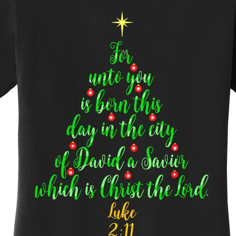 Christian Christmas Unto You Is Born A Savior Tree Women's T-Shirt