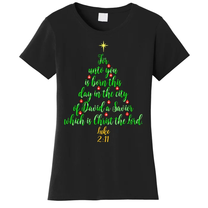 Christian Christmas Unto You Is Born A Savior Tree Women's T-Shirt