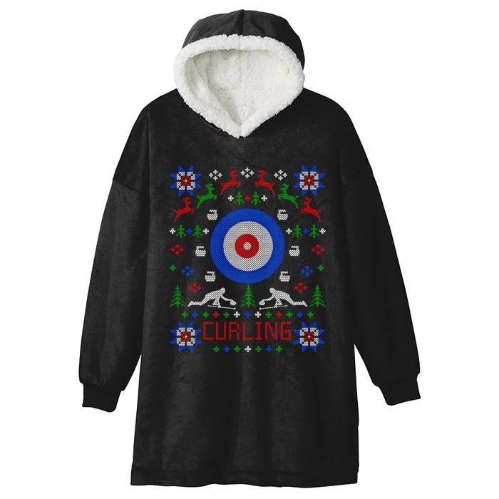 Curling Christmas Ugly Christmas Sweater Party Gift Hooded Wearable Blanket