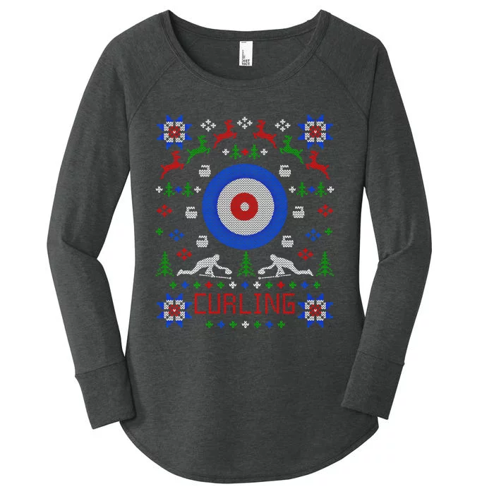 Curling Christmas Ugly Christmas Sweater Party Gift Women's Perfect Tri Tunic Long Sleeve Shirt