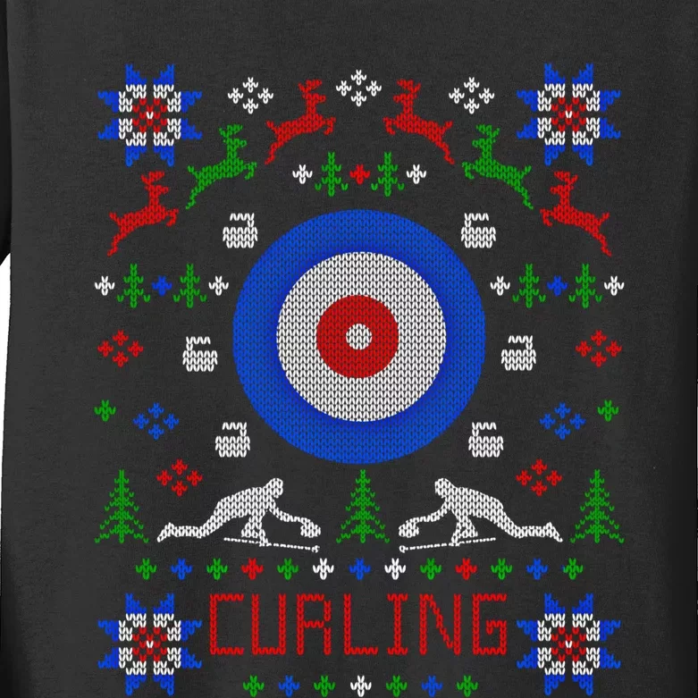 Curling Christmas Ugly Christmas Sweater Party Gift Kids Long Sleeve Shirt