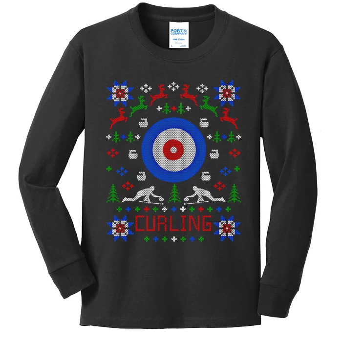 Curling Christmas Ugly Christmas Sweater Party Gift Kids Long Sleeve Shirt