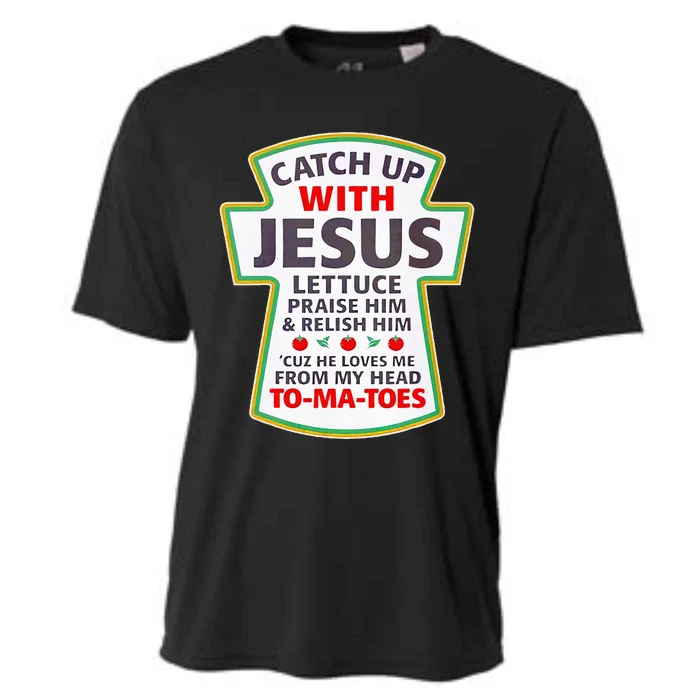 Christian Catch Up With Jesus Ketchup Funny Tomato Cooling Performance Crew T-Shirt