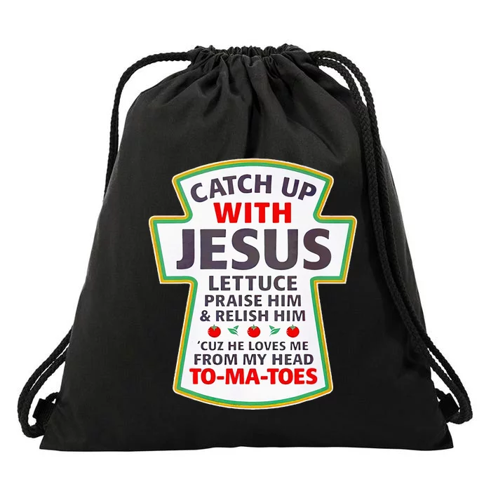 Christian Catch Up With Jesus Ketchup Funny Tomato Drawstring Bag