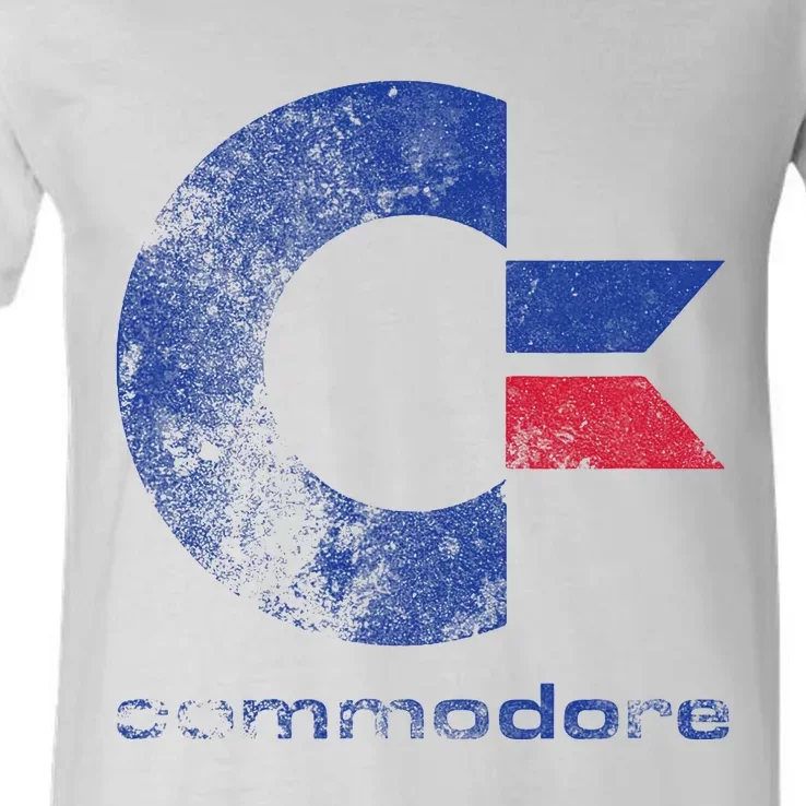 Commodore C64 Uppercase Letter Stone Washed Grunge Effect V-Neck T-Shirt