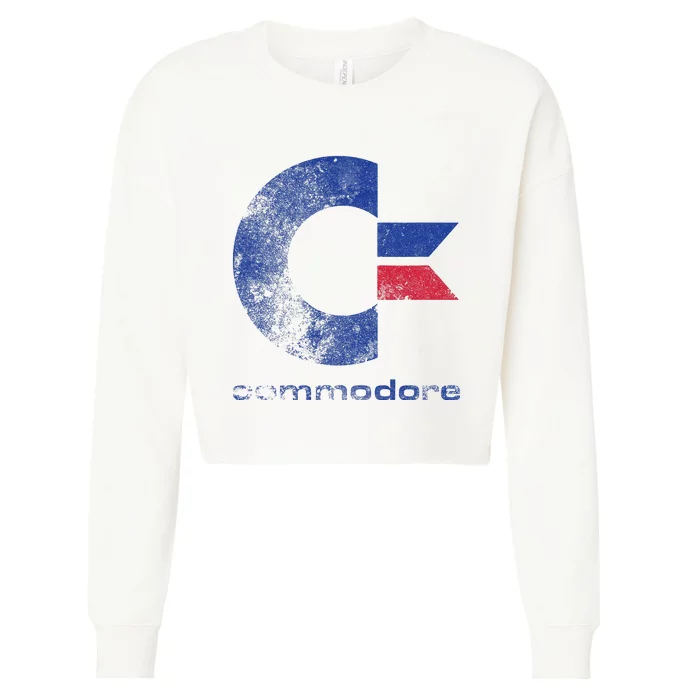 Commodore C64 Uppercase Letter Stone Washed Grunge Effect Cropped Pullover Crew