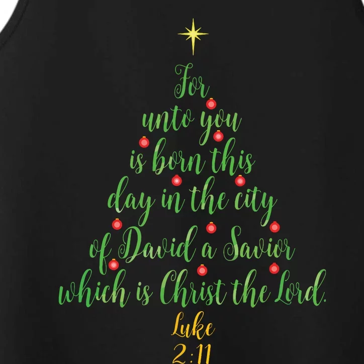 Christian Christmas Unto You Is Born A Savior Tree Performance Tank