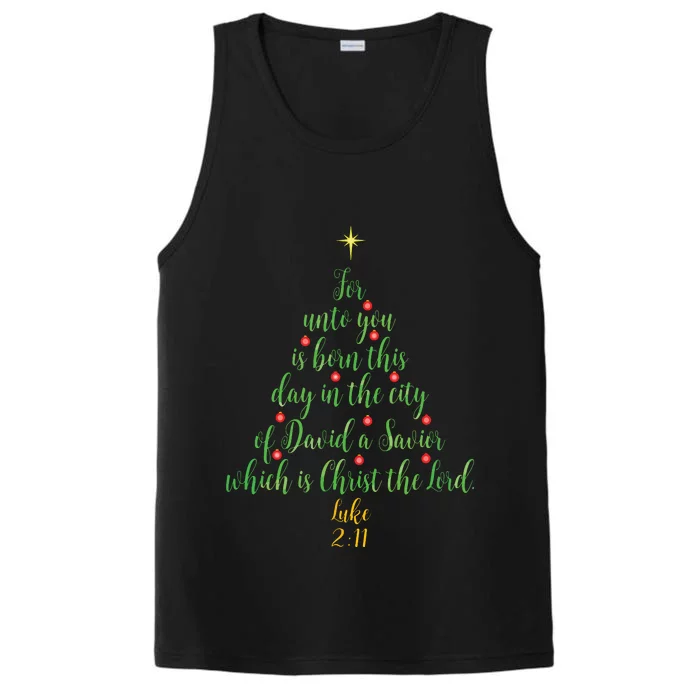 Christian Christmas Unto You Is Born A Savior Tree Performance Tank