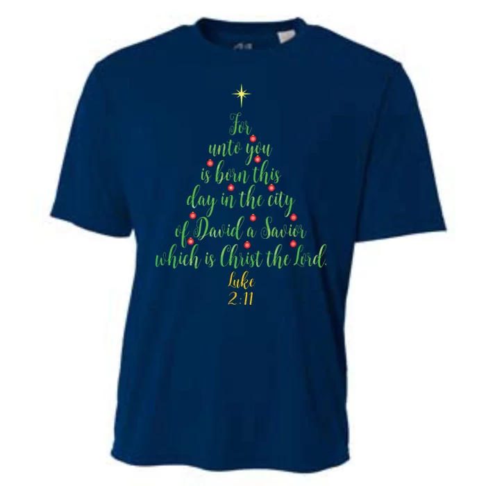 Christian Christmas Unto You Is Born A Savior Tree Cooling Performance Crew T-Shirt