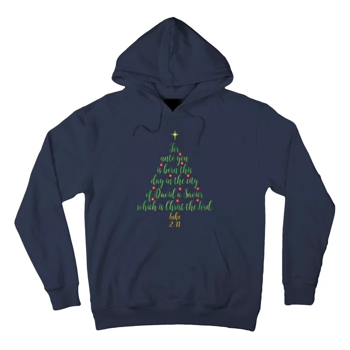 Christian Christmas Unto You Is Born A Savior Tree Hoodie