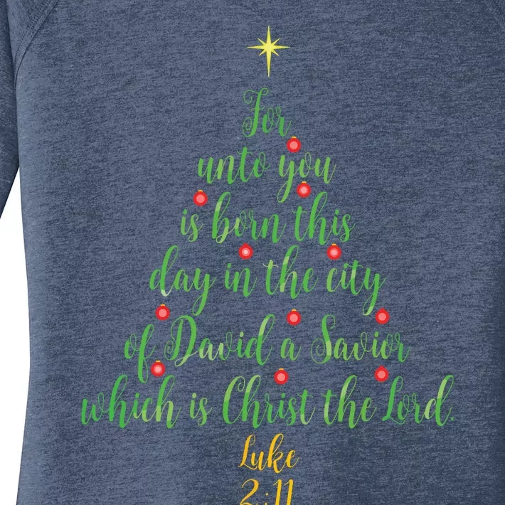 Christian Christmas Unto You Is Born A Savior Tree Women's Perfect Tri Tunic Long Sleeve Shirt