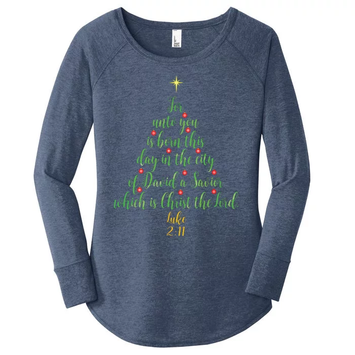 Christian Christmas Unto You Is Born A Savior Tree Women's Perfect Tri Tunic Long Sleeve Shirt