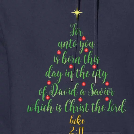 Christian Christmas Unto You Is Born A Savior Tree Premium Hoodie