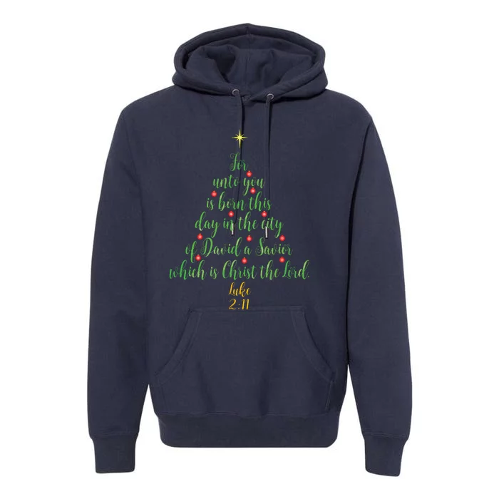 Christian Christmas Unto You Is Born A Savior Tree Premium Hoodie