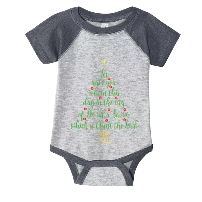 Christian Christmas Unto You Is Born A Savior Tree Infant Baby Jersey Bodysuit