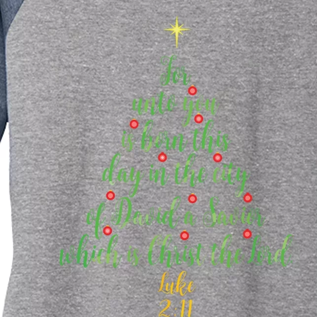 Christian Christmas Unto You Is Born A Savior Tree Women's Tri-Blend 3/4-Sleeve Raglan Shirt