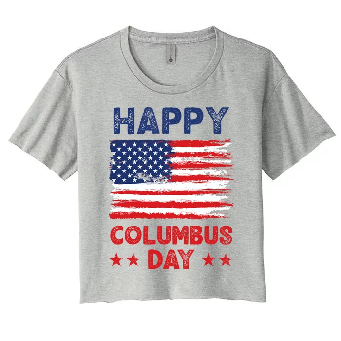 Christopher Columbus Usa Vintage Flag Happy Columbus Day Women's Crop Top Tee