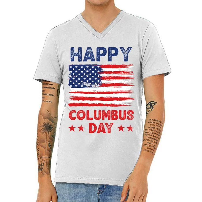 Christopher Columbus Usa Vintage Flag Happy Columbus Day V-Neck T-Shirt