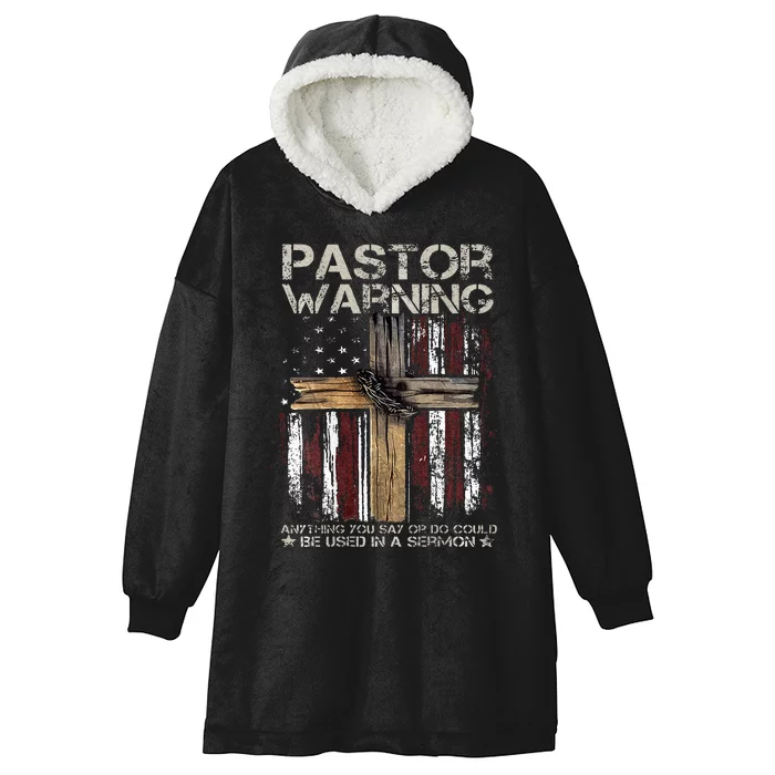 Christian Cross USA Flag Pastor Warning Hooded Wearable Blanket