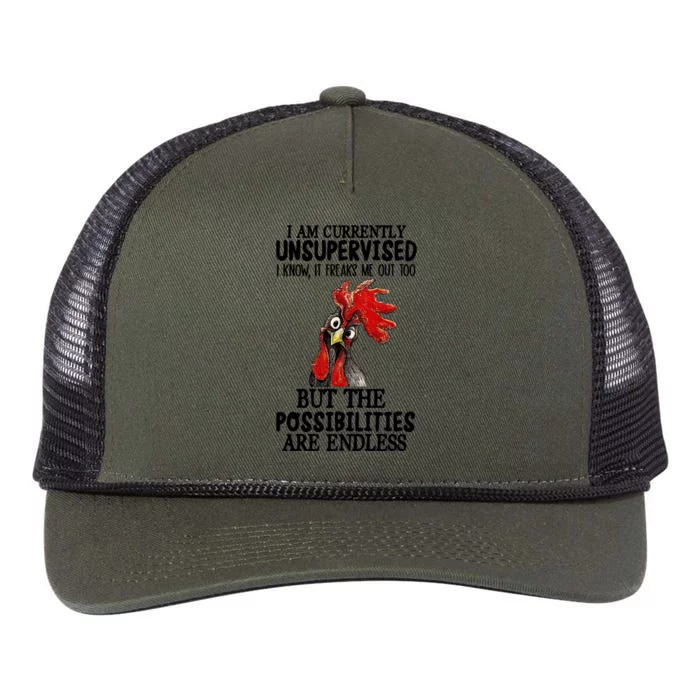 Chick Chicken Unsupervised But The Possibilities Are Endless Retro Rope Trucker Hat Cap