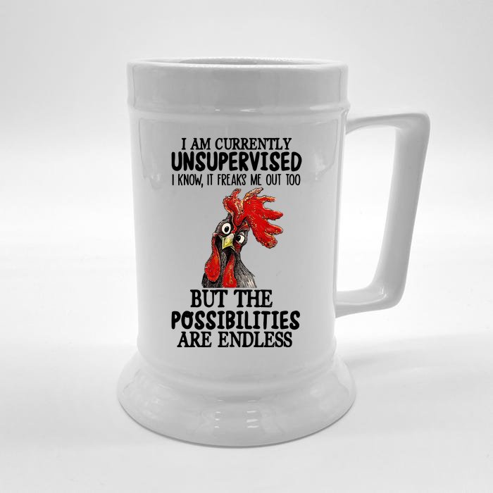 Chick Chicken Unsupervised But The Possibilities Are Endless Front & Back Beer Stein