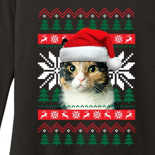 Calico Cat Ugly Christmas Sweater Style Santa Hat Kitty Mom Gift Womens CVC Long Sleeve Shirt