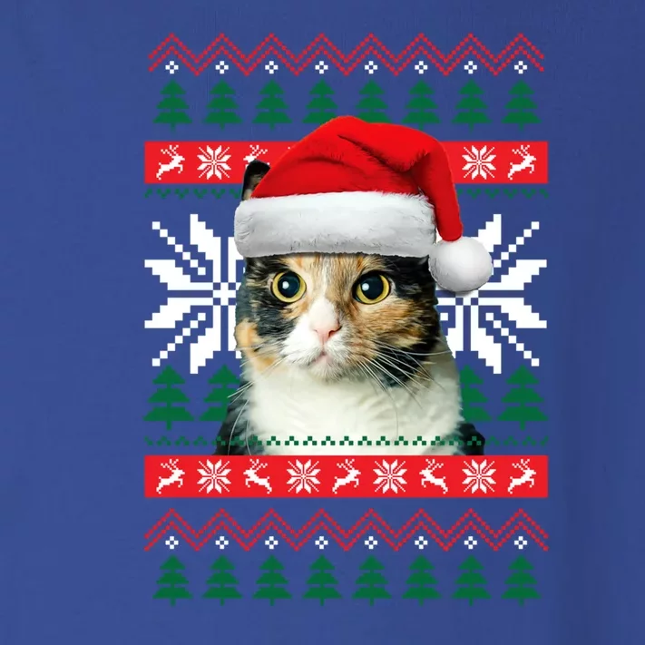 Calico Cat Ugly Christmas Sweater Style Santa Hat Kitty Mom Gift Toddler Long Sleeve Shirt