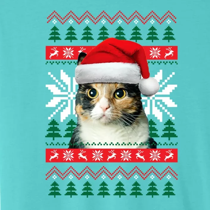 Calico Cat Ugly Christmas Sweater Style Santa Hat Kitty Mom Gift ChromaSoft Performance T-Shirt