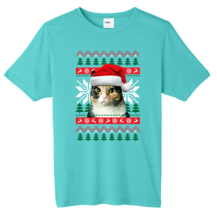 Calico Cat Ugly Christmas Sweater Style Santa Hat Kitty Mom Gift ChromaSoft Performance T-Shirt