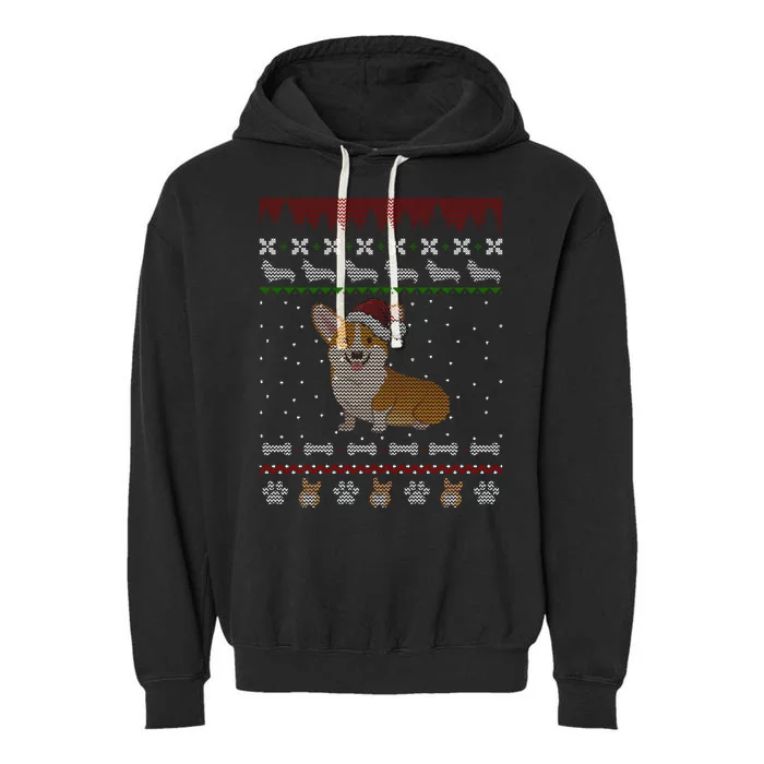 Cute Corgi Ugly Christmas Sweater Design Garment-Dyed Fleece Hoodie