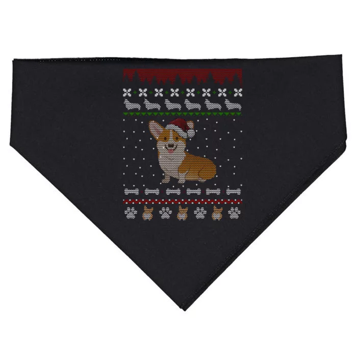 Cute Corgi Ugly Christmas Sweater Design USA-Made Doggie Bandana