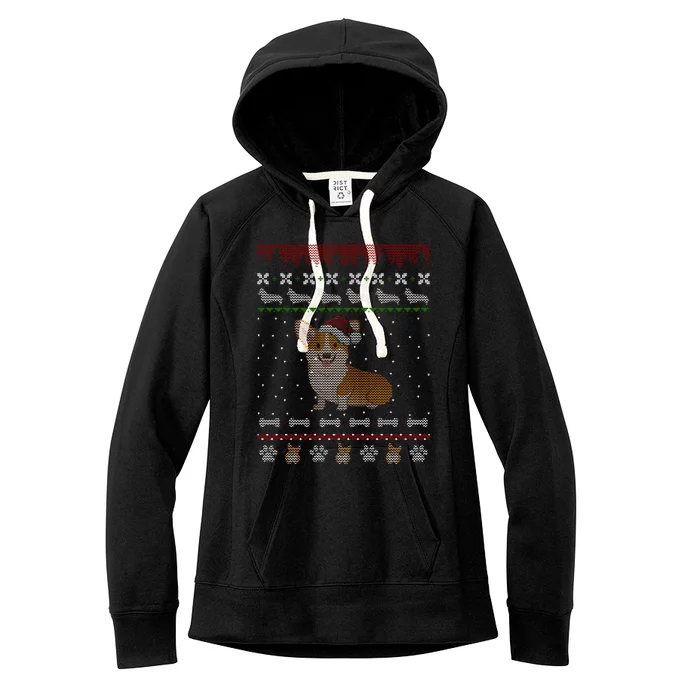 Cute Corgi Ugly Christmas Sweater Design Women's Fleece Hoodie