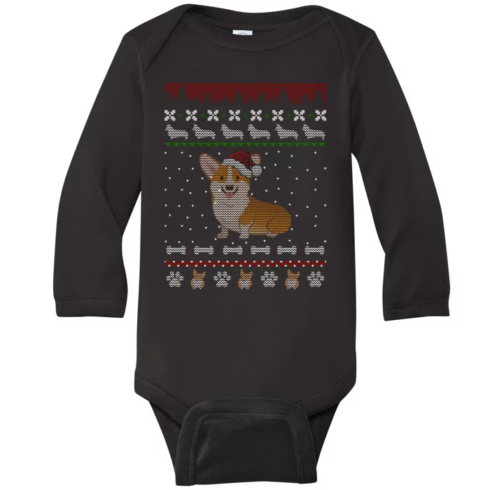 Cute Corgi Ugly Christmas Sweater Design Baby Long Sleeve Bodysuit