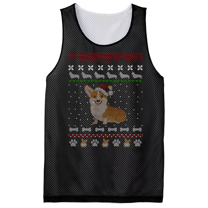 Cute Corgi Ugly Christmas Sweater Design Mesh Reversible Basketball Jersey Tank