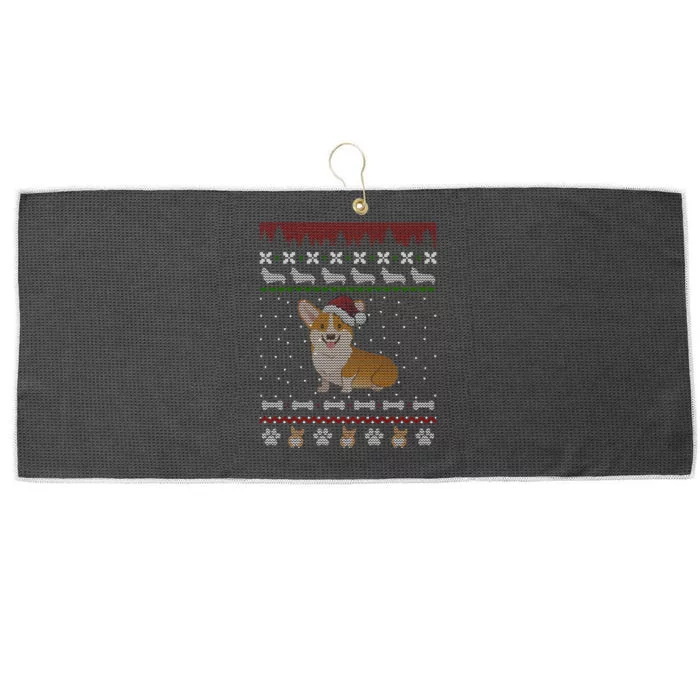 Cute Corgi Ugly Christmas Sweater Design Large Microfiber Waffle Golf Towel