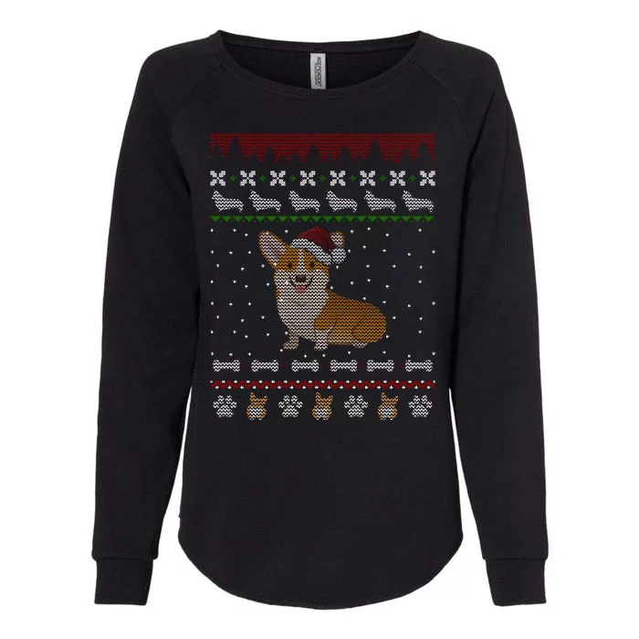 Cute Corgi Ugly Christmas Sweater Design Womens California Wash Sweatshirt