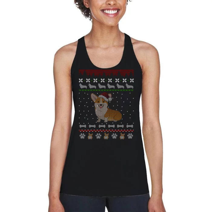 Cute Corgi Ugly Christmas Sweater Design Women's Racerback Tank