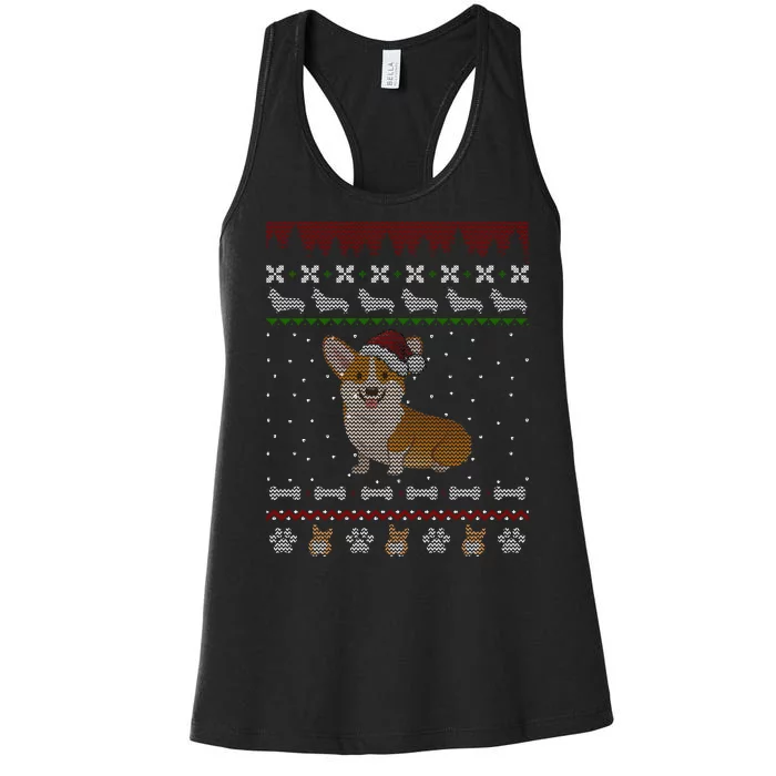 Cute Corgi Ugly Christmas Sweater Design Women's Racerback Tank