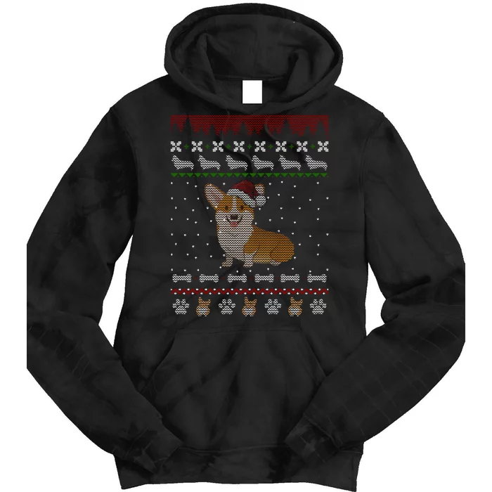 Cute Corgi Ugly Christmas Sweater Design Tie Dye Hoodie