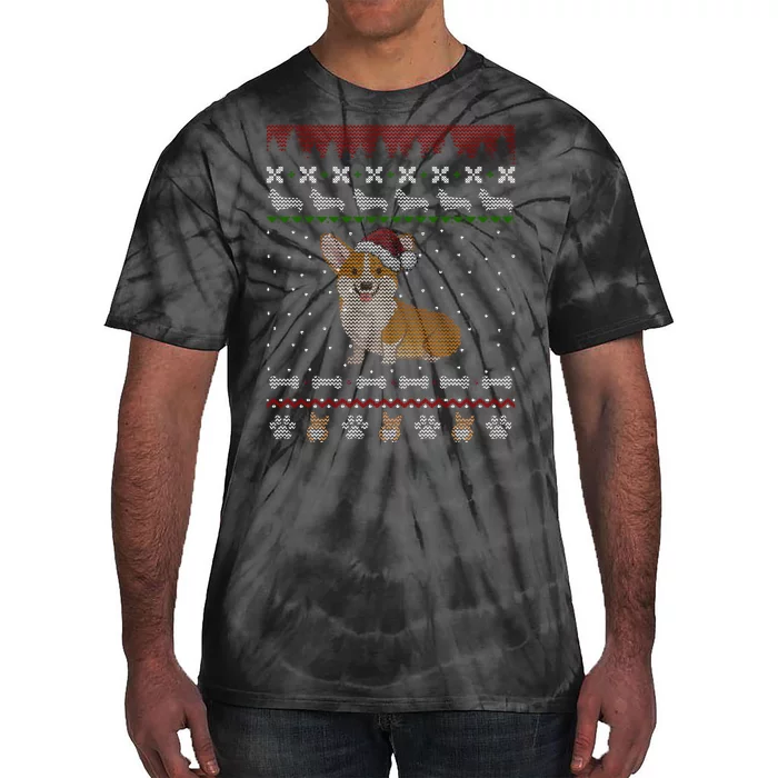 Cute Corgi Ugly Christmas Sweater Design Tie-Dye T-Shirt