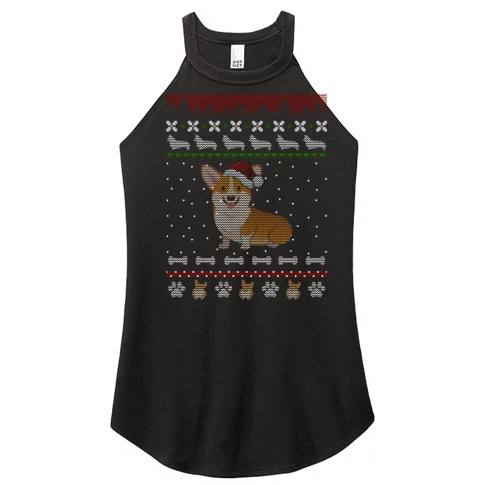 Cute Corgi Ugly Christmas Sweater Design Women’s Perfect Tri Rocker Tank