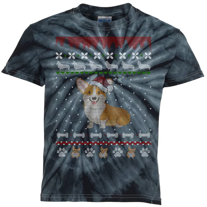 Cute Corgi Ugly Christmas Sweater Design Kids Tie-Dye T-Shirt