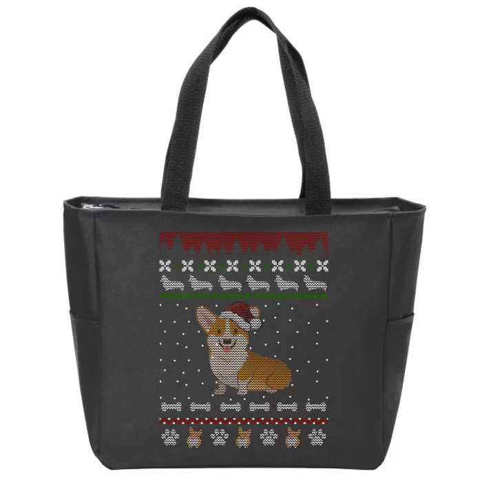 Cute Corgi Ugly Christmas Sweater Design Zip Tote Bag